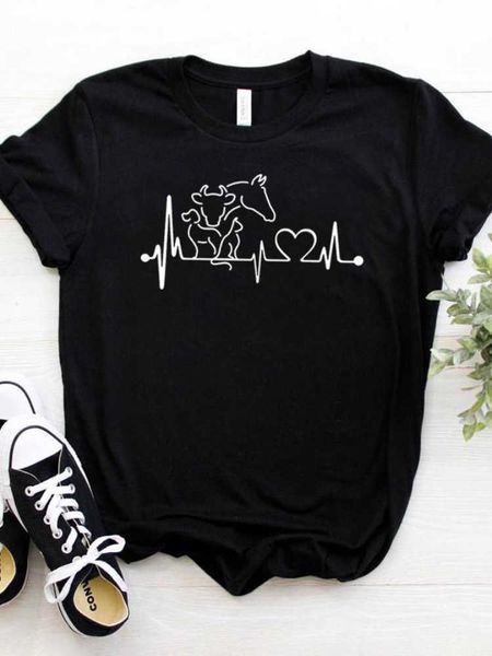 women t shirt animal heartbeat cow horse print tshirt women short sleeve o neck loose t-shirt ladies causal tee shirt, White
women t shirt animal heartbeat cow horse print tshirt women short sleeve o neck loose t-shirt ladies causal tee shirt, White