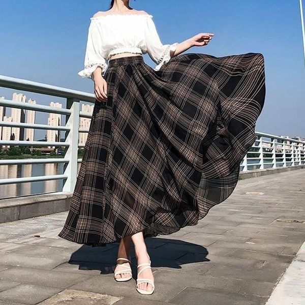 dresses lucyever summer womens plaid skirts 2022 fashion elastic high waist long skirt female elegant beach a line chiffon skirts woman, Black;gray
dresses lucyever summer womens plaid skirts 2022 fashion elastic high waist long skirt female elegant beach a line chiffon skirts woman, Black;gray