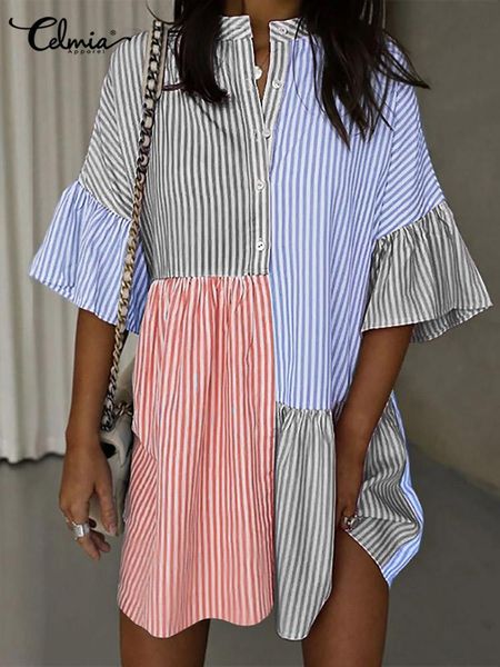 dresses summer mini dress women 2022 celmia elegant flare half sleeve stripe patchwork shirt dress casual loose buttons short sundress, Black;gray
dresses summer mini dress women 2022 celmia elegant flare half sleeve stripe patchwork shirt dress casual loose buttons short sundress, Black;gray