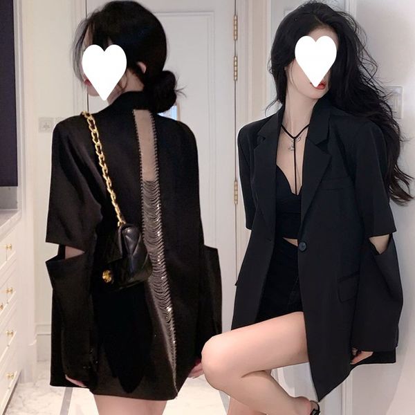 women's suits & blazers hollow open back chain elegant long sleeve dress casual work office double breasted ba022, White;black
women's suits & blazers hollow open back chain elegant long sleeve dress casual work office double breasted ba022, White;black