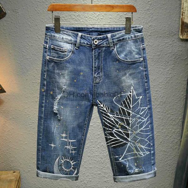 men's shorts bermuda men's printed leaves denim shorts summer new vintage personality elastic straight fashion street male jeans s, White;black
men's shorts bermuda men's printed leaves denim shorts summer new vintage personality elastic straight fashion street male jeans s, White;black