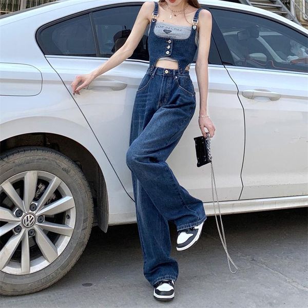 jeans korean fashion loose denim suspenders women's jeans 2022 summer adjustable split onepiece jeans high waist straight pants, Blue
jeans korean fashion loose denim suspenders women's jeans 2022 summer adjustable split onepiece jeans high waist straight pants, Blue