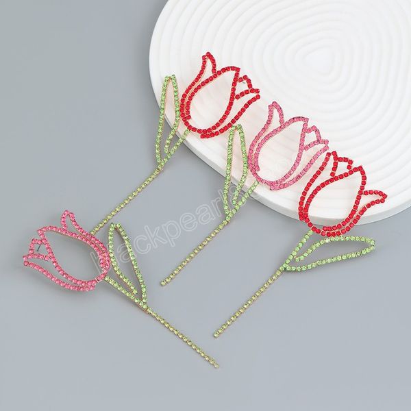 colored bright tulip shaped metal dangle earrings for women crystal flower earrings fashion jewelry, Silver
colored bright tulip shaped metal dangle earrings for women crystal flower earrings fashion jewelry, Silver