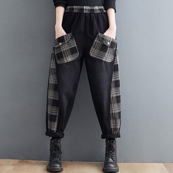 jeans high waist boyfriend jeans women new 2021 autumn korean style vintage patchwork plaid loose female denim harem pants b1441, Blue
jeans high waist boyfriend jeans women new 2021 autumn korean style vintage patchwork plaid loose female denim harem pants b1441, Blue