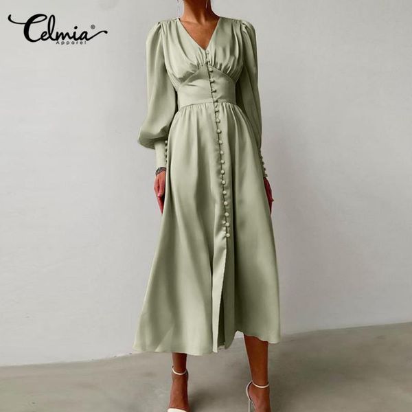 dresses celmia 2022 fashion elegant single breasted satin dress women v neck sundress lantern sleeve high waist party midi dresses, Black;gray
dresses celmia 2022 fashion elegant single breasted satin dress women v neck sundress lantern sleeve high waist party midi dresses, Black;gray