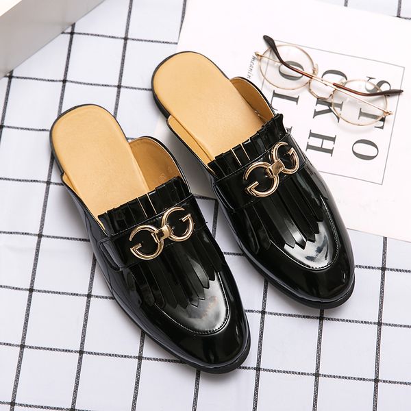 men half dress shoes indoor patent leather slippers plus size 38-48 loafers moccasins mens mules casual shoes, Black
men half dress shoes indoor patent leather slippers plus size 38-48 loafers moccasins mens mules casual shoes, Black