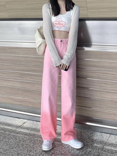 jeans spring casual gradient pink loose jeans women's high waist straight denim pants korean fashion streetwear wide leg trousers, Blue
jeans spring casual gradient pink loose jeans women's high waist straight denim pants korean fashion streetwear wide leg trousers, Blue