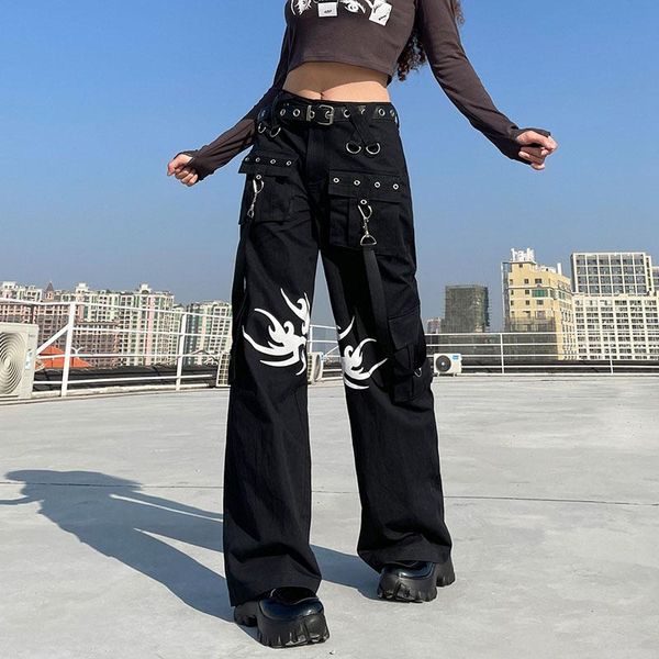 jeans gothic printed women's cargo pants punk style low rise wide leg trousers egirl grunge emo alt women vintage pant y2k streetwear, Blue
jeans gothic printed women's cargo pants punk style low rise wide leg trousers egirl grunge emo alt women vintage pant y2k streetwear, Blue