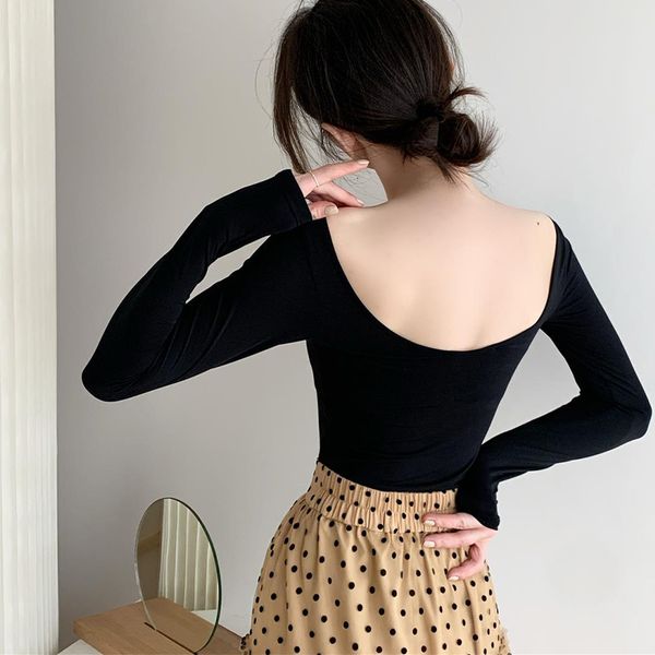 women's t-shirt long-sleeved thin backless swan neck black t-shirt women wrap fashion bodycon ballet spring summer camisetas de mujer, White
women's t-shirt long-sleeved thin backless swan neck black t-shirt women wrap fashion bodycon ballet spring summer camisetas de mujer, White