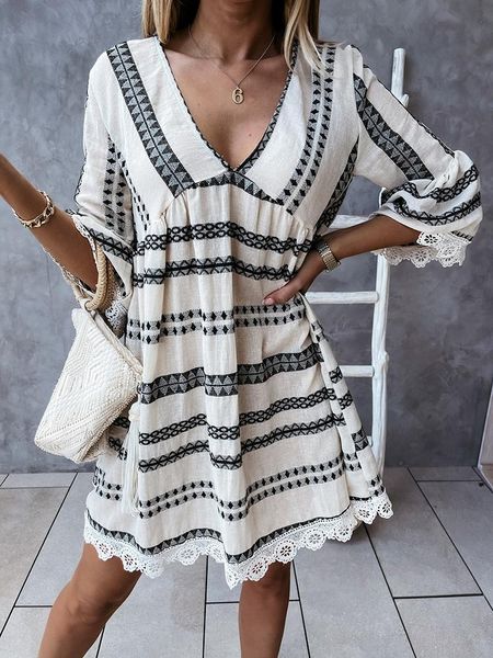 dresses vintage mini dress women boho short sundress ladies v neck striped printed beach dress female loose holiday robe femme, Black;gray
dresses vintage mini dress women boho short sundress ladies v neck striped printed beach dress female loose holiday robe femme, Black;gray