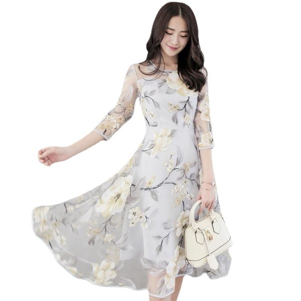dresses autumn women organza dress three quarter sleeve oneck midcalf straight print flower dress grey white yellow, Black;gray
dresses autumn women organza dress three quarter sleeve oneck midcalf straight print flower dress grey white yellow, Black;gray