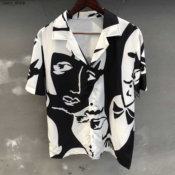 men's casual shirts portrait black white contrast print shirt short sleeve casual men shirt streetwear summer camisa masculina shirt mo, White;black
men's casual shirts portrait black white contrast print shirt short sleeve casual men shirt streetwear summer camisa masculina shirt mo, White;black