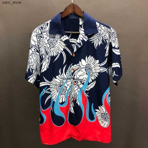 men's casual shirts summer short sleeve color contrast flame pattern short sleeve shirt camisa hombre loose lapel shirt camisa social, White;black
men's casual shirts summer short sleeve color contrast flame pattern short sleeve shirt camisa hombre loose lapel shirt camisa social, White;black