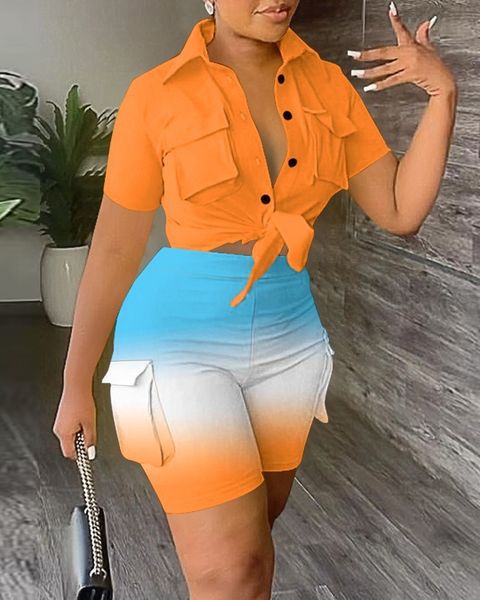 women's tracksuits two piece sets women outifits summer fashion print turndown collar short sleeve tied detail casual pocket shorts set, Gray
women's tracksuits two piece sets women outifits summer fashion print turndown collar short sleeve tied detail casual pocket shorts set, Gray