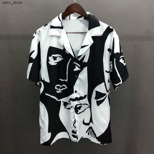 men's casual shirts portrait black white contrast print shirt short sleeve casual men shirt streetwear summer camisa masculina shirt mo, White;black
men's casual shirts portrait black white contrast print shirt short sleeve casual men shirt streetwear summer camisa masculina shirt mo, White;black