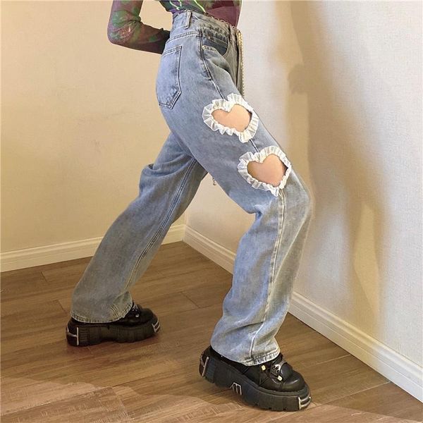 jeans sweet ripped jeans women summer love shape hole lace trim loose high waist straight women denim pants y2k fashion, Blue
jeans sweet ripped jeans women summer love shape hole lace trim loose high waist straight women denim pants y2k fashion, Blue