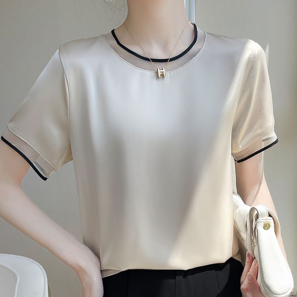 women's tshirt silk women's tshirts summer oneck short sleeve tees casual solid color bottom lace tshirt loose female pullover cl, White
women's tshirt silk women's tshirts summer oneck short sleeve tees casual solid color bottom lace tshirt loose female pullover cl, White
