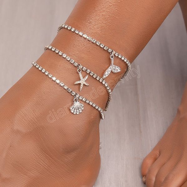 silver rhinestones anklet set for women crystal starfish fishtail shell pendant ankle bracelet chain on leg beach foot boho jewelry, Red;blue
silver rhinestones anklet set for women crystal starfish fishtail shell pendant ankle bracelet chain on leg beach foot boho jewelry, Red;blue
