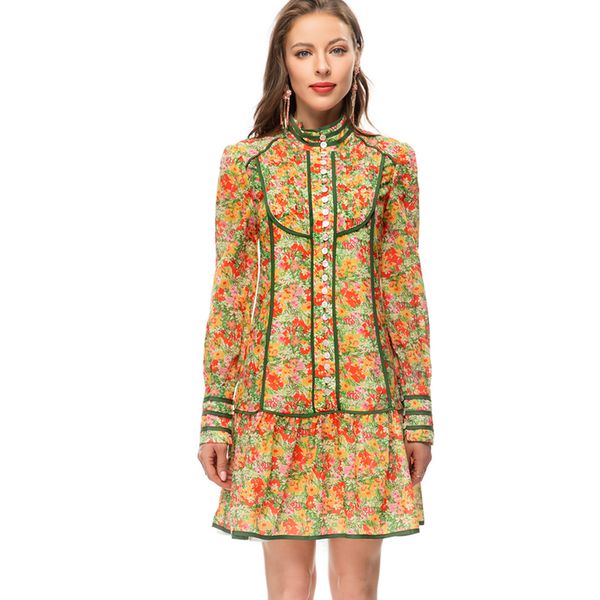 women's runway dresses o neck long sleeves ruffles floral printed binding fashion high street vestidos, Black
women's runway dresses o neck long sleeves ruffles floral printed binding fashion high street vestidos, Black