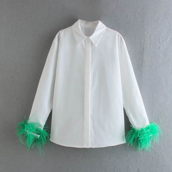 women's blouses shirts green feathers on the cuffs womens blouses long sleeves women's clothing white elegant female blouses shir
women's blouses shirts green feathers on the cuffs womens blouses long sleeves women's clothing white elegant female blouses shir