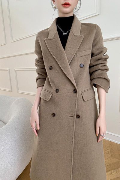 fur autumn and winter long loose over knee double breasted wool double sided overcoat belt women's overcoat, Black
fur autumn and winter long loose over knee double breasted wool double sided overcoat belt women's overcoat, Black
