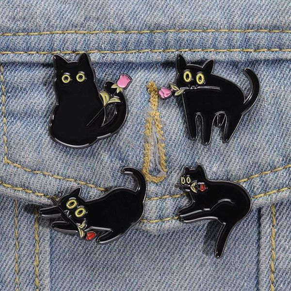 black cat with rose enamel pins custom funny cute animal brooches lapel badges cartoon punk jewelry gift for friends, Blue
black cat with rose enamel pins custom funny cute animal brooches lapel badges cartoon punk jewelry gift for friends, Blue