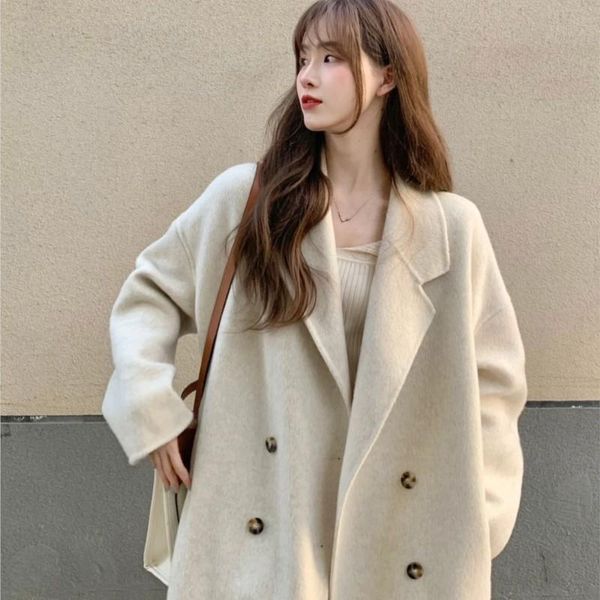 fur women's autumn winter woolen coat thickened korean temperament loose midlength oatmeal woolen coat simple wool oversized coat, Black
fur women's autumn winter woolen coat thickened korean temperament loose midlength oatmeal woolen coat simple wool oversized coat, Black