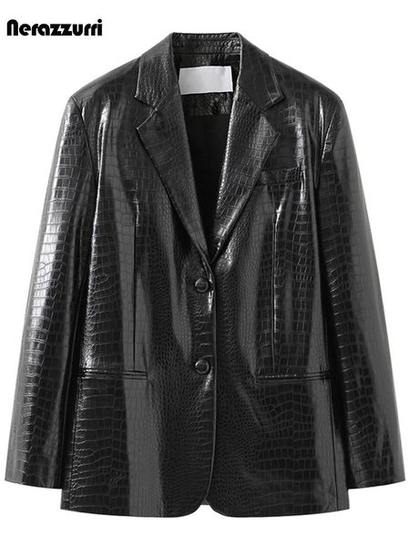 fur nerazzurri spring black reflective crocodile print leather blazer jacket for women long sleeve soft loose casual korean fashion
fur nerazzurri spring black reflective crocodile print leather blazer jacket for women long sleeve soft loose casual korean fashion