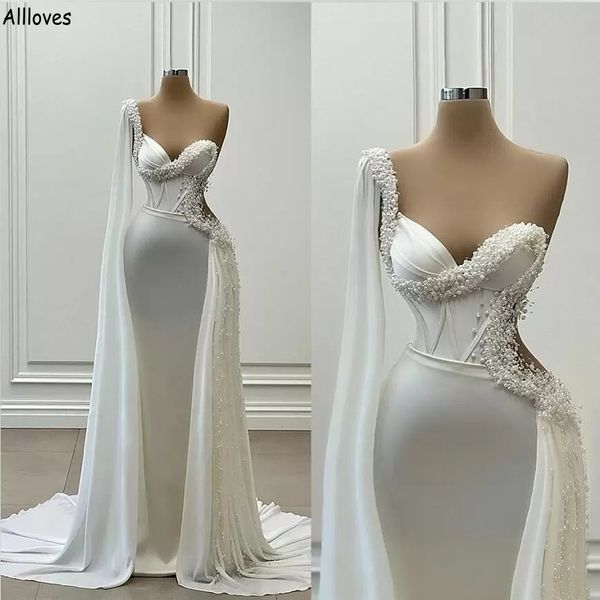 pearls beading ivory mermaid wedding dresses with peplum train elegant one shoulder robes de mariee long train second reception party dress, White
pearls beading ivory mermaid wedding dresses with peplum train elegant one shoulder robes de mariee long train second reception party dress, White