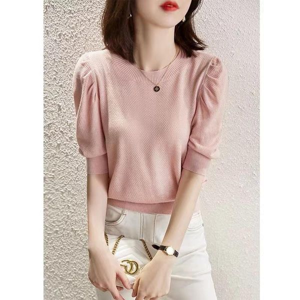 t-shirt women's cotton tshirt casual solid color knit sweater short sleeve ladies puff sleeve round neck tees blouse hot, White
t-shirt women's cotton tshirt casual solid color knit sweater short sleeve ladies puff sleeve round neck tees blouse hot, White