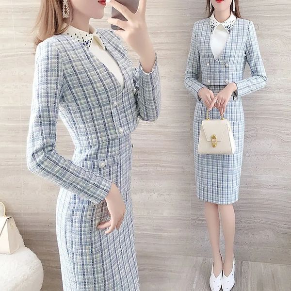 two piece dress elegant plaid tweed party dress set women vintage crop and sleeveless slim tank dress fall stylish office lady 2 piece suit, White
two piece dress elegant plaid tweed party dress set women vintage crop and sleeveless slim tank dress fall stylish office lady 2 piece suit, White