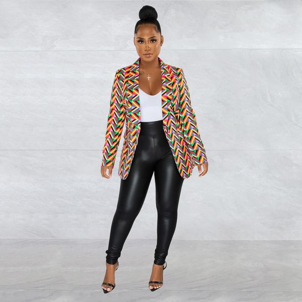 pants felyn 2022 new design blazer striped long sleeve office lady blazer, White