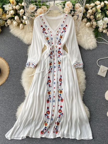 dresses new bohemian folk style v neck dress women embroidery vintage waist cotton and linen holiday dress women lace up long dress, Black;gray
dresses new bohemian folk style v neck dress women embroidery vintage waist cotton and linen holiday dress women lace up long dress, Black;gray