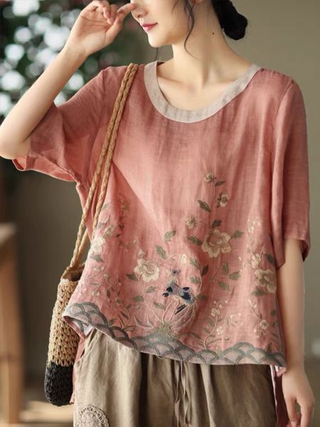 women's blouses shirts cotton linen embroidered floral blouses women's chinese classic loose shirt casual retro o neck short sleev, White
women's blouses shirts cotton linen embroidered floral blouses women's chinese classic loose shirt casual retro o neck short sleev, White