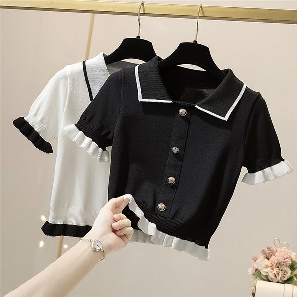 women's t-shirt knitting button short tees patchwork y2k shirt clothing women pullovers jumper striped sweater fungus blouse for girls, White
women's t-shirt knitting button short tees patchwork y2k shirt clothing women pullovers jumper striped sweater fungus blouse for girls, White