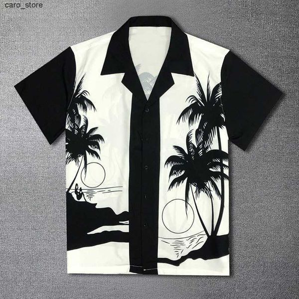 men's casual shirts 2023 black white contrasting coconut palm graphic print hawaii short sleeve shirt men lapel shirt homme camisetas h, White;black
men's casual shirts 2023 black white contrasting coconut palm graphic print hawaii short sleeve shirt men lapel shirt homme camisetas h, White;black
