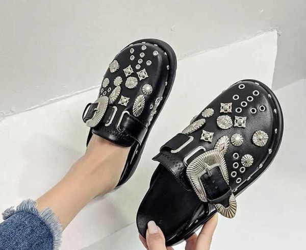 summer women slippers platform s punk rock leather mules creative metal fittings casual party shoes female outdoor slides j230213, Black
summer women slippers platform s punk rock leather mules creative metal fittings casual party shoes female outdoor slides j230213, Black