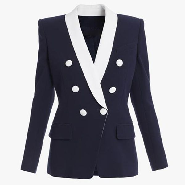 pants high street 2022 fashion designer jacket women's double breasted color block shawl collar blazer, White
pants high street 2022 fashion designer jacket women's double breasted color block shawl collar blazer, White