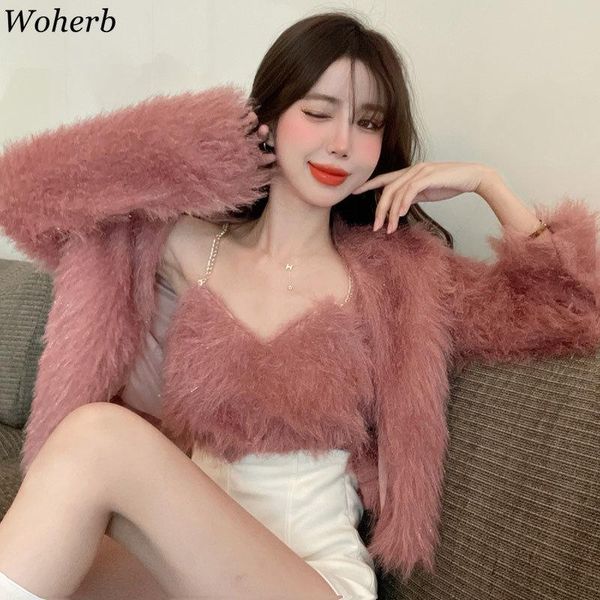 sweaters woherb fur knitted cardigan + sleeveless tank vest women korean 2022 autumn two piece set ins streetwear cardigans, White;black
sweaters woherb fur knitted cardigan + sleeveless tank vest women korean 2022 autumn two piece set ins streetwear cardigans, White;black