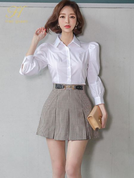 pants h han queen women 2022 autumn casual 2 pieces set puff sleeve white short blouses + aline plaid skirt korean simple skirt suit
pants h han queen women 2022 autumn casual 2 pieces set puff sleeve white short blouses + aline plaid skirt korean simple skirt suit