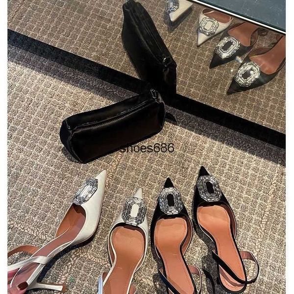 23 early spring new amina muaddi pointed rhinestone high heels silk satin hollow back strap women's sandals, Black
23 early spring new amina muaddi pointed rhinestone high heels silk satin hollow back strap women's sandals, Black