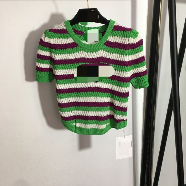 427 2023 runway summer brand same style sweater short sleeve pink crew neck pullover striped fashion clothes womens 20231044, White;black
427 2023 runway summer brand same style sweater short sleeve pink crew neck pullover striped fashion clothes womens 20231044, White;black
