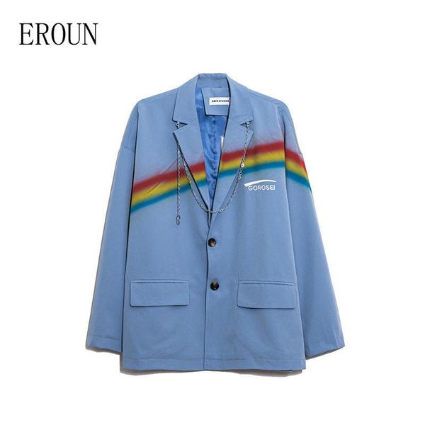 pants blazer women 2021 spring rainbow print small suit female trend cool girl style loose casual couple jacket +matching chain, White
pants blazer women 2021 spring rainbow print small suit female trend cool girl style loose casual couple jacket +matching chain, White