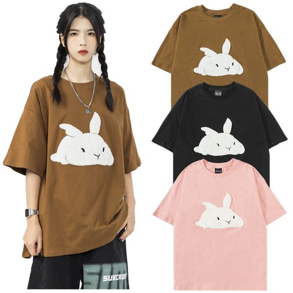 hop hip tshirt streetwear 2023 embroidery cute rabbit cotton t-shirts men women harajuku fashion casual loose kawaii top, White;black
hop hip tshirt streetwear 2023 embroidery cute rabbit cotton t-shirts men women harajuku fashion casual loose kawaii top, White;black