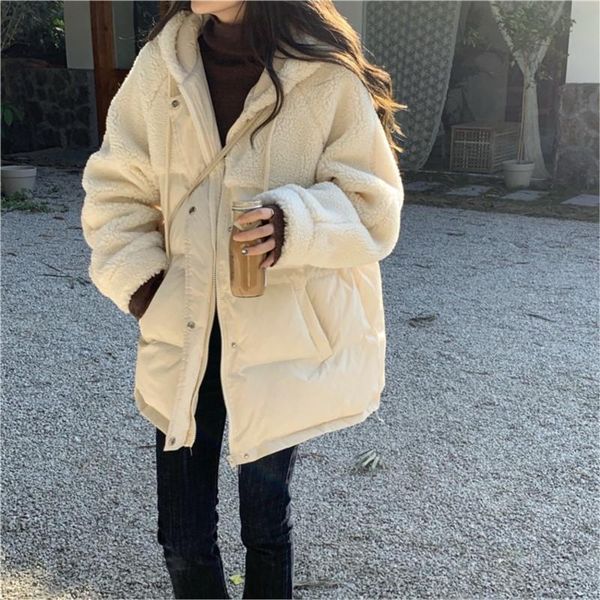 leather women's white jacket winter oversized korea warm cotton patchwork thick loose coat hooded puffer parkas casual overcoat 2022, Black
leather women's white jacket winter oversized korea warm cotton patchwork thick loose coat hooded puffer parkas casual overcoat 2022, Black
