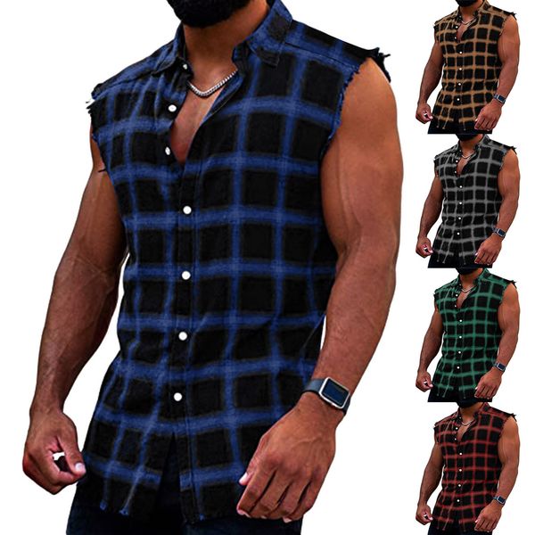 men's tshirts 5 colors men's summer shirts fashion casual plaid print buckle sanding sleeveless t shirt vest simple daily 230503, White;black
men's tshirts 5 colors men's summer shirts fashion casual plaid print buckle sanding sleeveless t shirt vest simple daily 230503, White;black