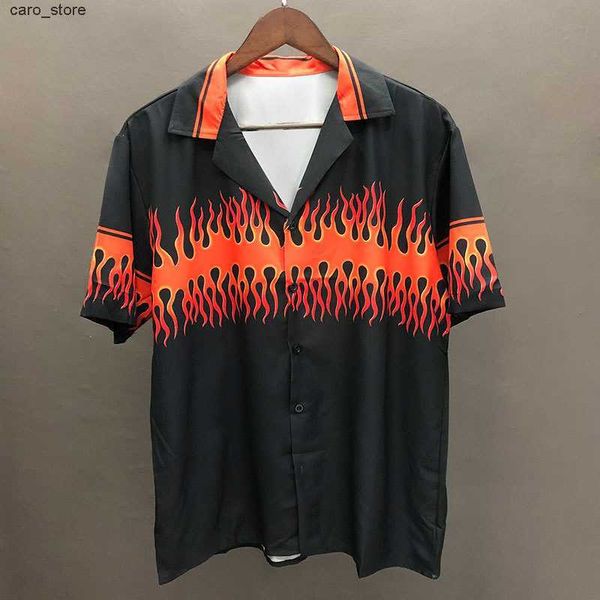 men's casual shirts color contrast flame pattern short sleeve shirt camisa hombre summer short sleeve loose lapel shirt camisa social, White;black
men's casual shirts color contrast flame pattern short sleeve shirt camisa hombre summer short sleeve loose lapel shirt camisa social, White;black