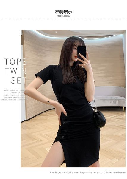 woman clothing casual dresses short sleeve summer womens dress slit skirt outwear slim style with budge designer lady dresses, Black;gray
woman clothing casual dresses short sleeve summer womens dress slit skirt outwear slim style with budge designer lady dresses, Black;gray