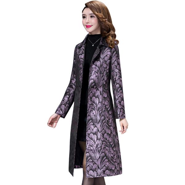 

fur women windbreaker slimming fit trench coat large size long knee length woolen middle aged mother overcoat for autumn purple, Black