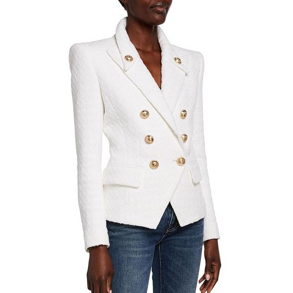 pants 2022 designer jacket women's double breasted lion buttons slim fitting tweed blazer, White
pants 2022 designer jacket women's double breasted lion buttons slim fitting tweed blazer, White